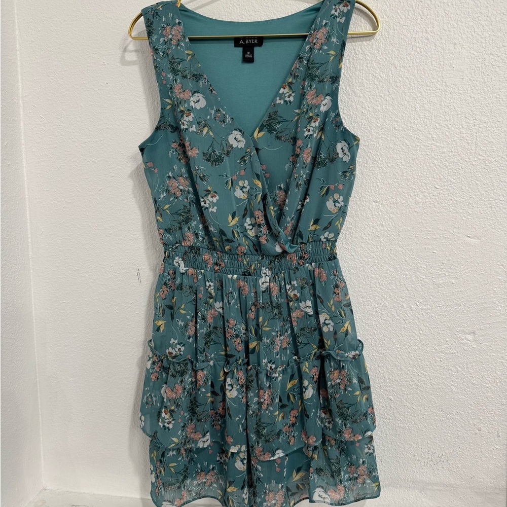 A. Byer Teal Floral Mini Dress